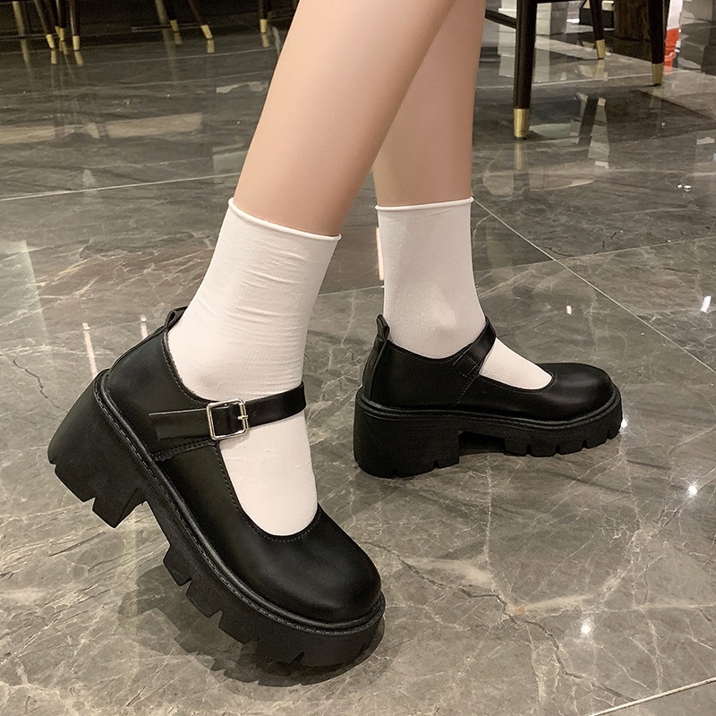 Giày Cao Gót Màu Đen Đế Xuồng Phong Cách retro mary jane Anh Quốc Giày Oxford Nữ giày asia nữ giày đạp gót