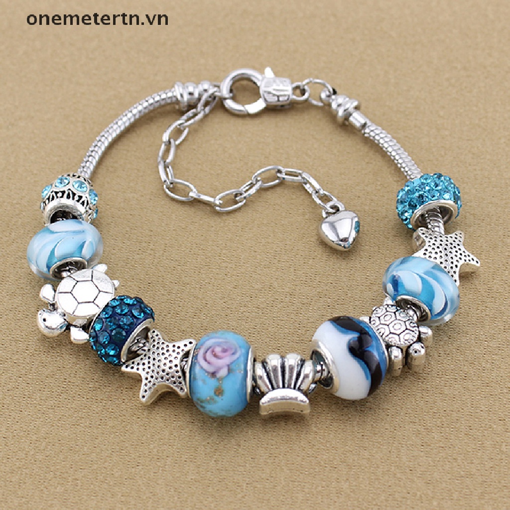 onemetertn  Ocean Shell Blue Crystal Beads Chain Bangle Bracelet Women Girl Charm Jewelry   VN