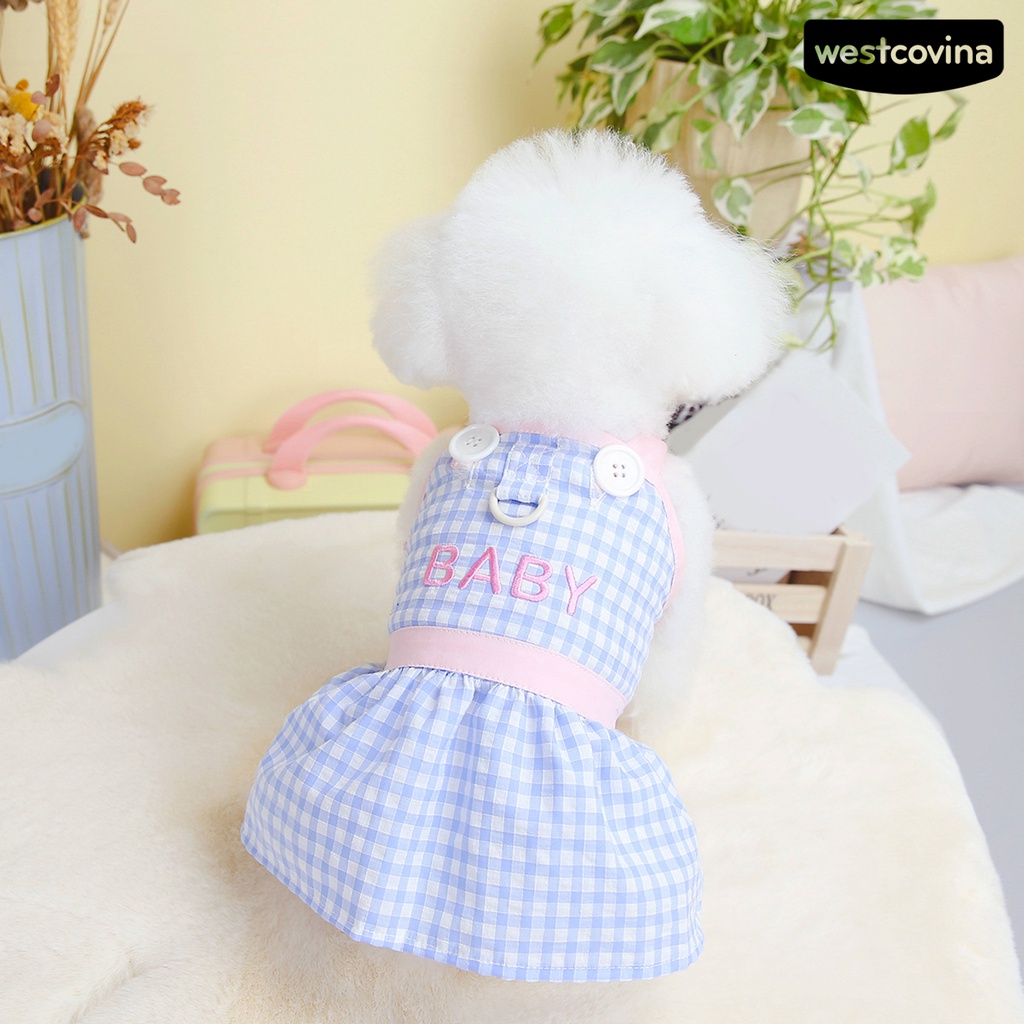 [COD]♝Đầm Công Chúa Không Tay Thêu Họa Tiết Caro Phối Nút Thời Trang Xuân Hè Cho Cún Cưng