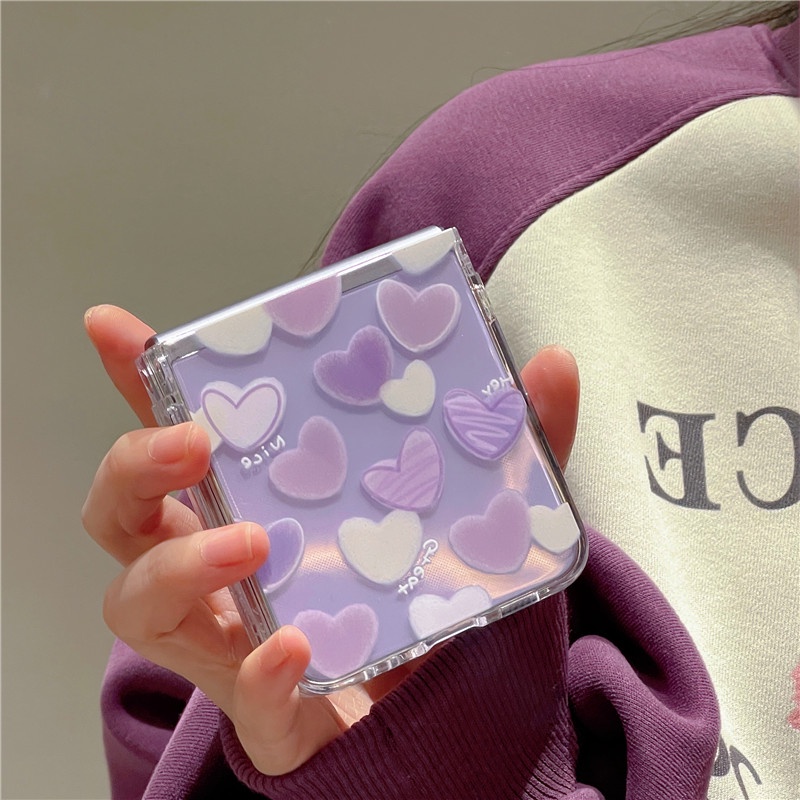 Bao Da Điện Thoại Họa Tiết Trái Tim Dễ Thương Cho samsung galaxy z flip 3 4 5 z flip5 zflip5 zflip3 zflip4 Ốp