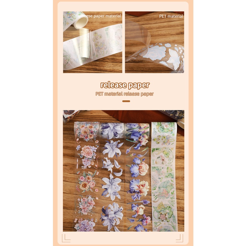 Cuộn Băng Keo Giấy Washi 200cm / 500cm In Họa Tiết Hoa Trang Trí Đa Ứng Dụng