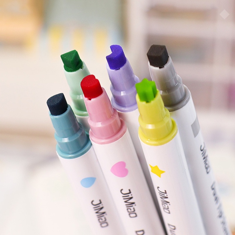 Bộ 6 Bút Đánh Dấu Hai Đầu Nhiều Màu Sắc Dùng Vẽ Tranh Trang Trí DIY Dành Cho Trẻ Em
