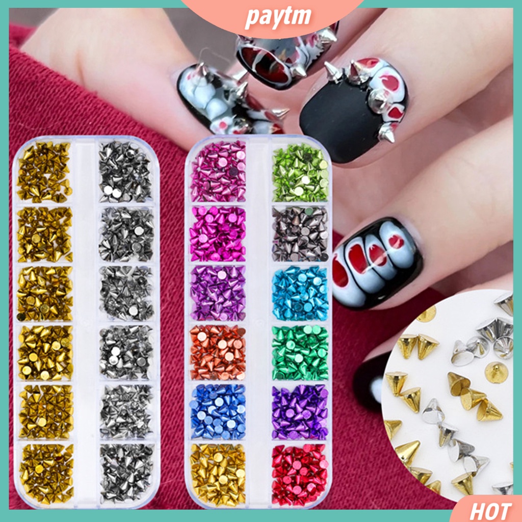 1 Hộp Đinh Tán 12 Ngăn Không Phai Màu Chống Oxy Hóa Có Thể Tháo Rời Dùng Trang Trí Móng Tay DIY