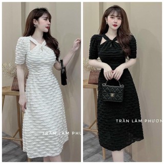 [Ảnh thật] Đầm Dự Tiệc Đấp Chéo Phối Cổ Yếm Sang Trọng ST8420