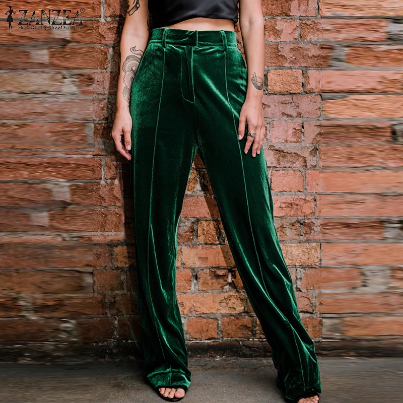 Zanzea Quần Nhung Dài Lưng Thun Có Túi Trước Thời Trang Cho Nữ