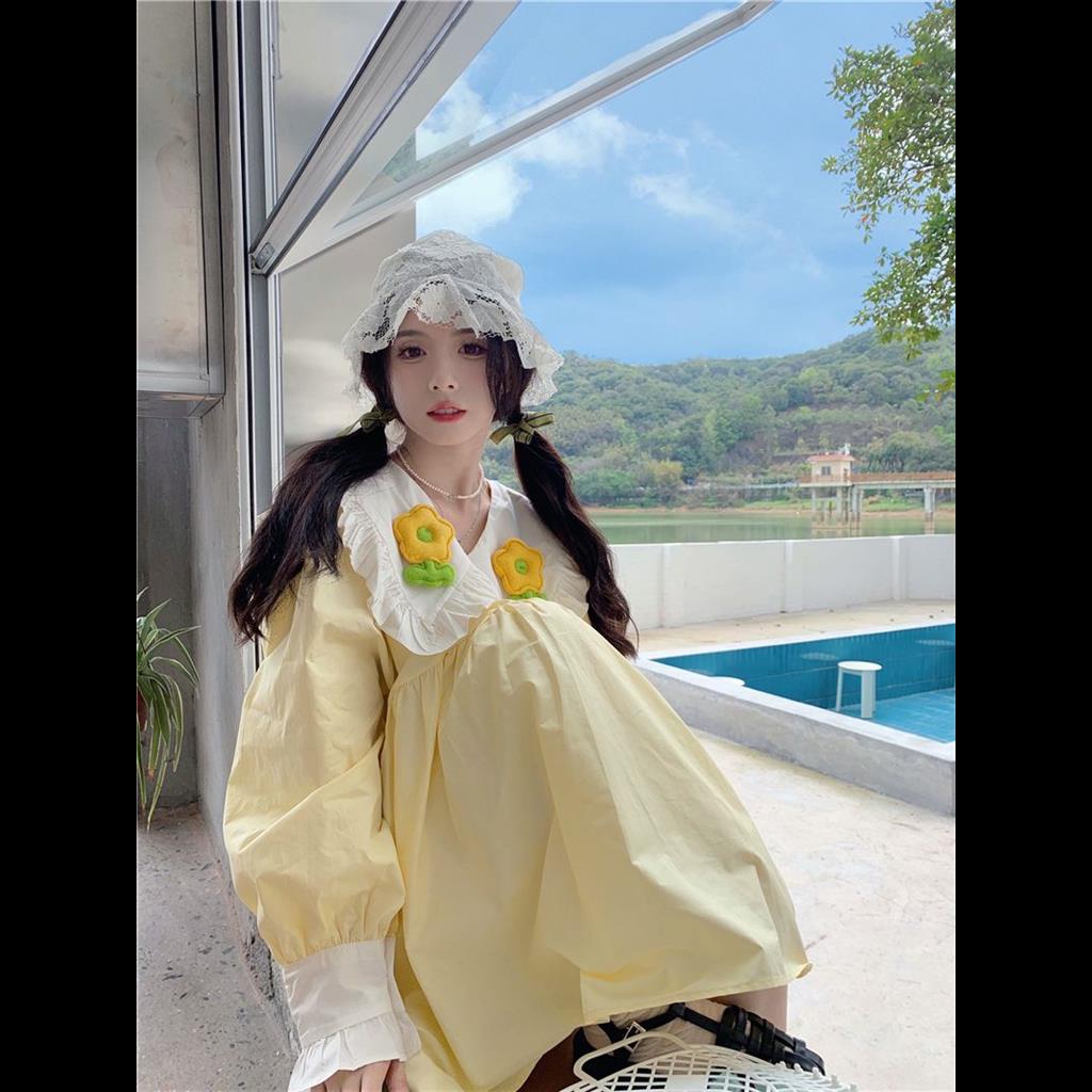 Đầm Tay Dài Cổ Búp Bê Thiết Kế Ba Chiều Ngọt Ngào Thời Trang Mới Cho Nữ