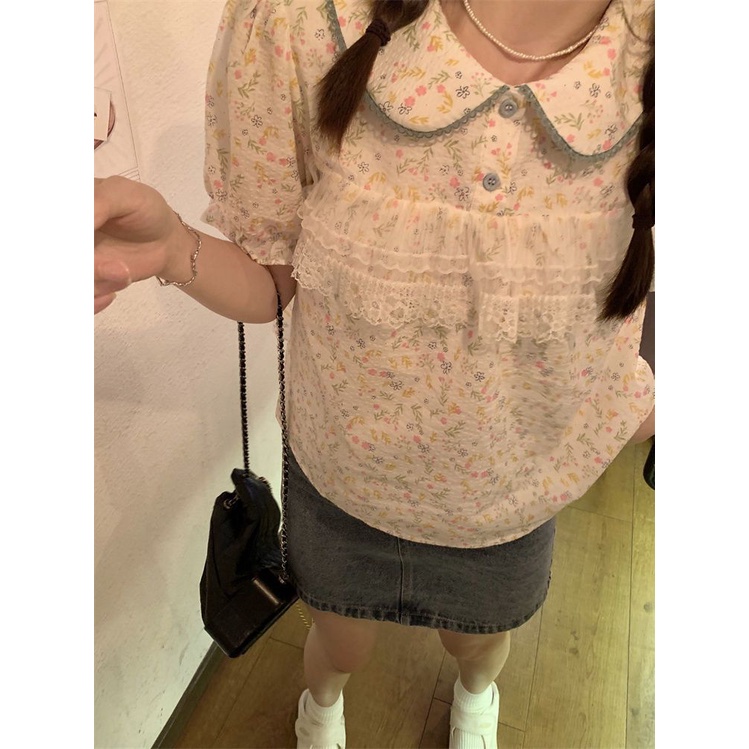 Bán Chạy!F &amp; X Đầm Sơ Mi Tay Ngắn Dáng Rộng Cổ Búp Bê In Hoa Thời Trang Pháp Dễ Thương Cho Nữ