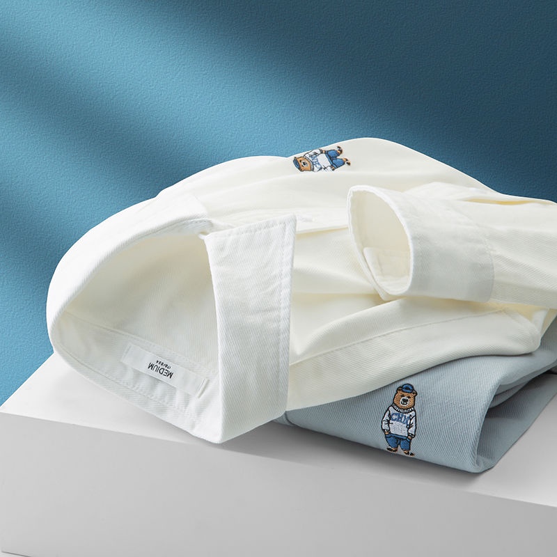 Áo Sơ Mi Nam Dài Tay Thêu Hình Gấu Màu Sắc Thanh Lịch