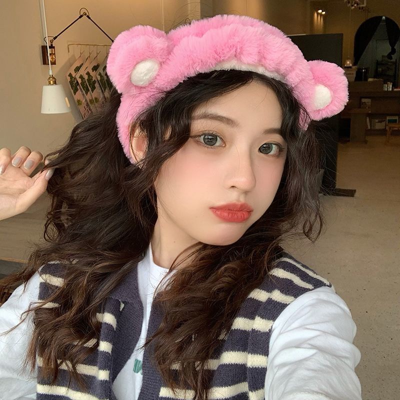 Set 2 Băng Đô Cài Tóc Hình Gấu / Dâu Tây Bằng Lông Nhung Dễ Thương Xinh Xắn sn2