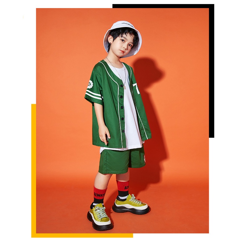 Bộ Đồ Thời Trang Mùa Hè Màu Xanh Lá / Đỏ Phong Cách Hip Hop Cho Bé Trai / Gái