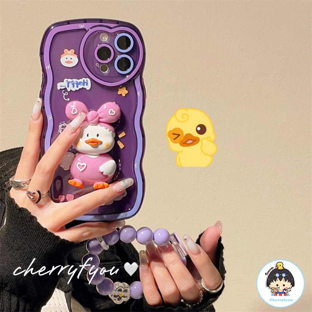 Ốp Điện Thoại TPU Mềm Chống Sốc Có Vòng Tay Vịt Hoạt Hình 3D Cho IPhone 11 12 13 14 Pro Max 14 Plus