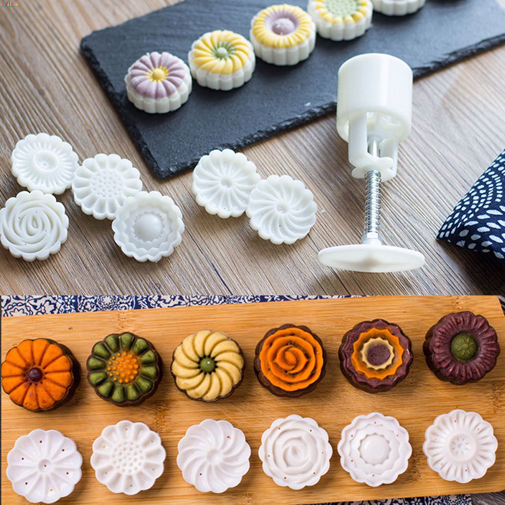 Khuôn Làm Bánh Trung Thu 7 Cái/bộ Khuôn Làm Món Tráng Miệng Khuôn Tạo Áp Lực Cầm Tay Có Tem Hoa Dụng Cụ Cắt Bánh Quy Bằng Nhựa Đồ Trang Trí Bánh Trung Thu Nướng Bánh Ngọt Bán Chạy