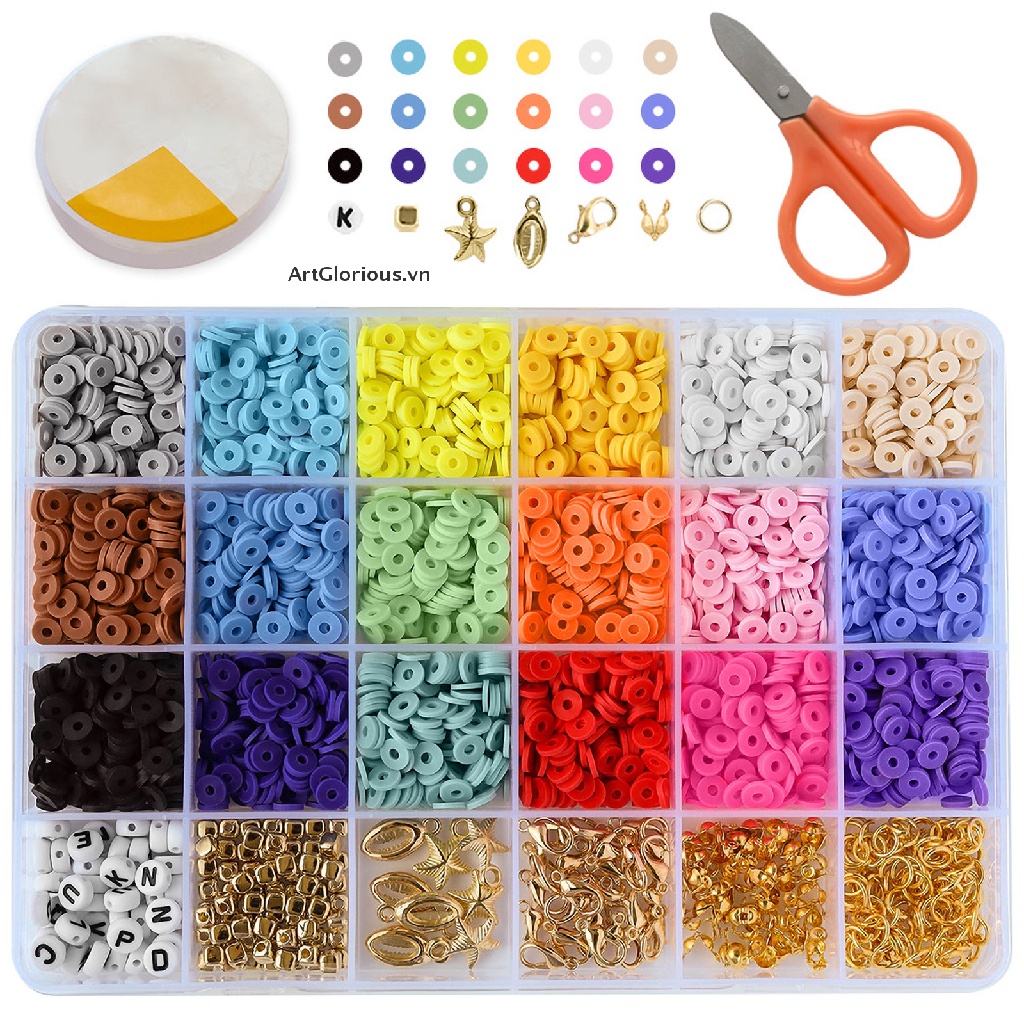 Set 3897 Hạt Đất Sét Polymer Nhiều Màu Sắc Dùng Làm Vòng Tay / Dây Chuyền