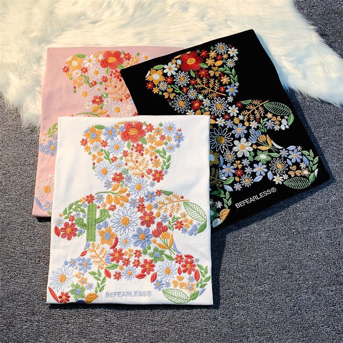 Áo Thun 100% Cotton Tay Ngắn Dáng Rộng In Hình Gấu Phong Cách Thời Trang Retro Mỹ 2023