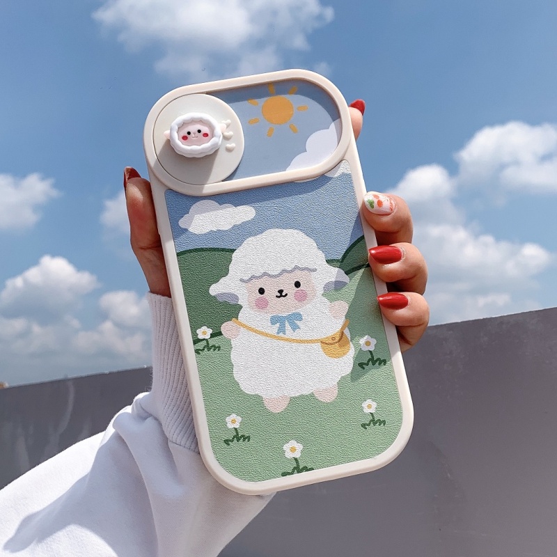 Ốp Lưng Da Bảo Vệ Camera - Có Nắp Trượt Mẫu Cute Sheep - NT021