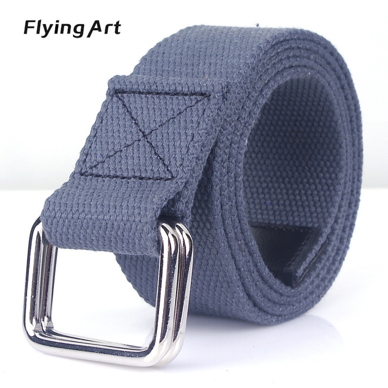 Thắt Lưng Vải Canvas Phối Hai Vòng Khóa Phong Cách Hàn Quốc Thời Trang Cho Nam Và Nữ