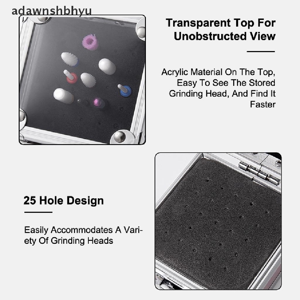 Hộp Kim Loại 25 Lỗ Đựng Đầu Mài Móng Tay Tiện Dụng