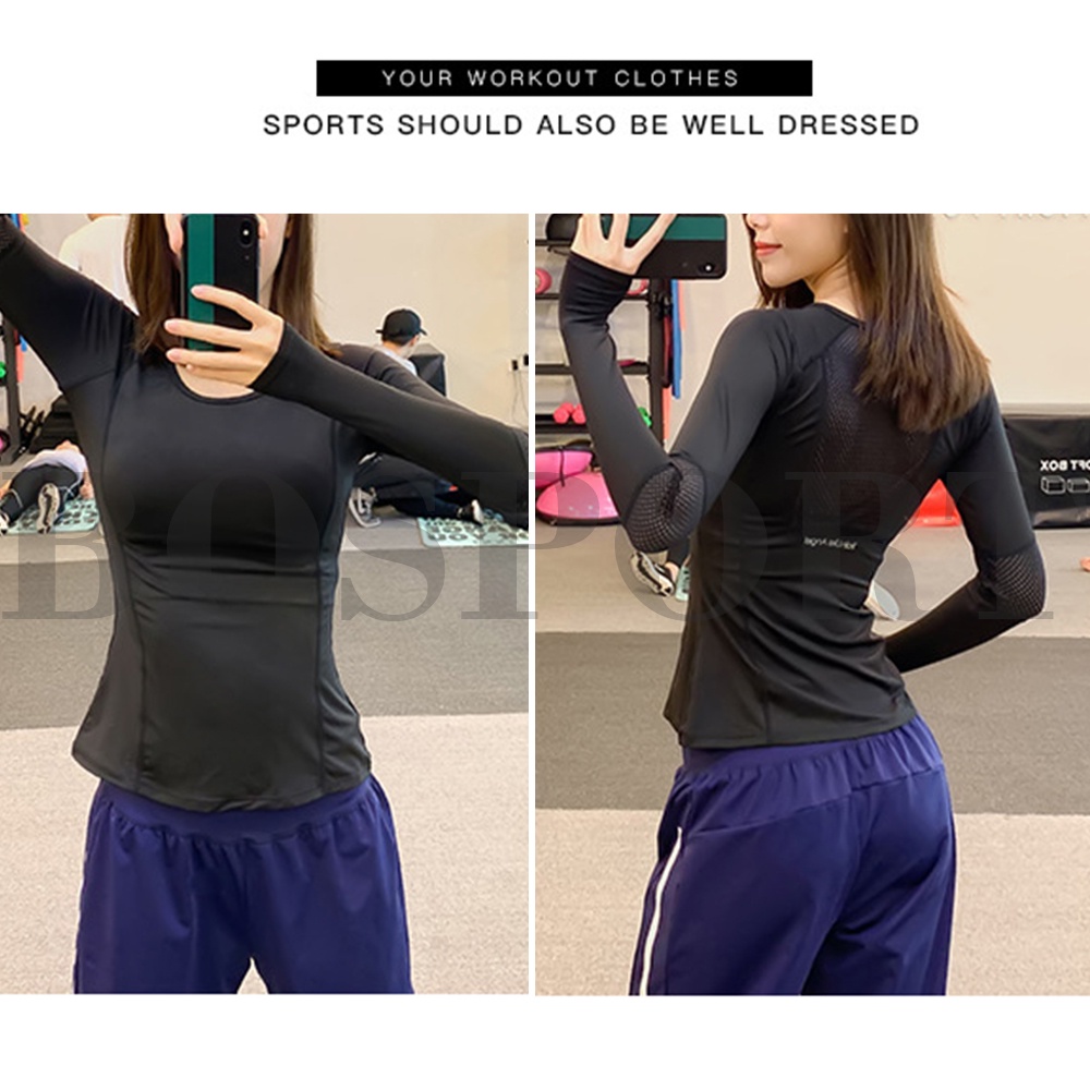 Áo Thun Thể Thao Tay Dài Phối Lưới Thoáng Khí Nhanh Khô Thời Trang Cho Nữ