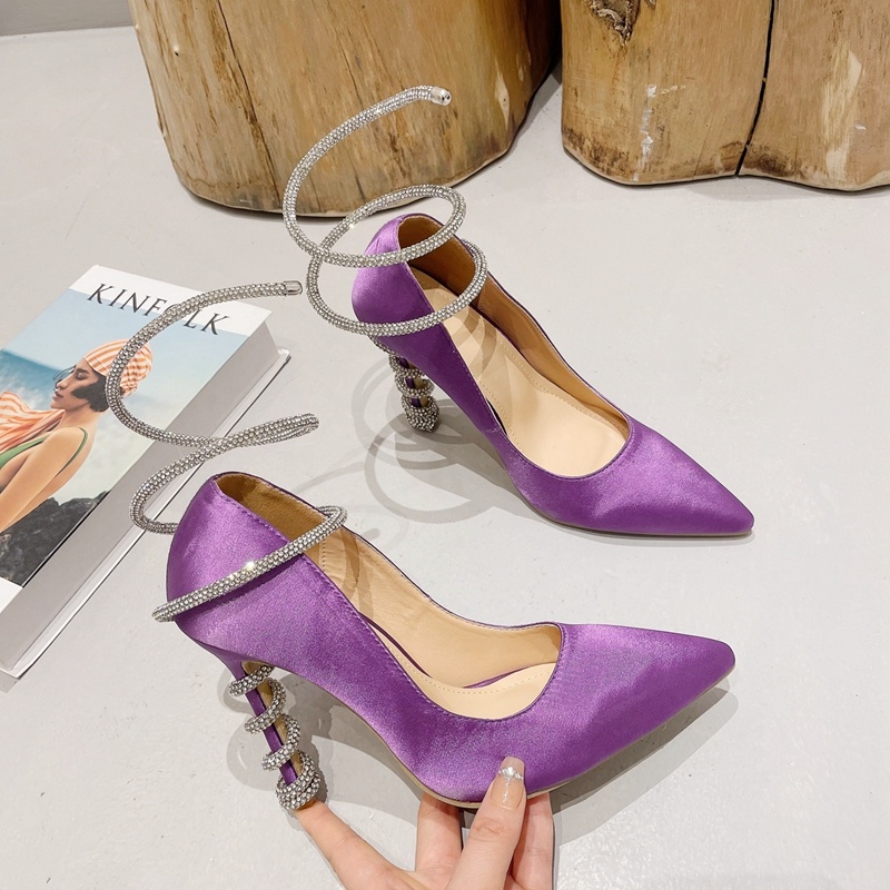 Giày Cao Gót Mũi Nhọn Đính Đá Thời Trang Cho Nữ Size 35-42