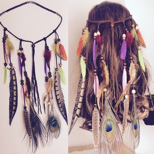 Băng Đô Cài Tóc Đính Lông Vũ Phong Cách Bohemia