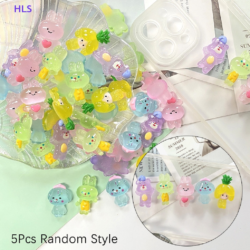 Bộ 5 Tượng Thỏ / Gấu Hoạt Hình Màu Dạ Quang DIY Trang Trí Nhà Cửa