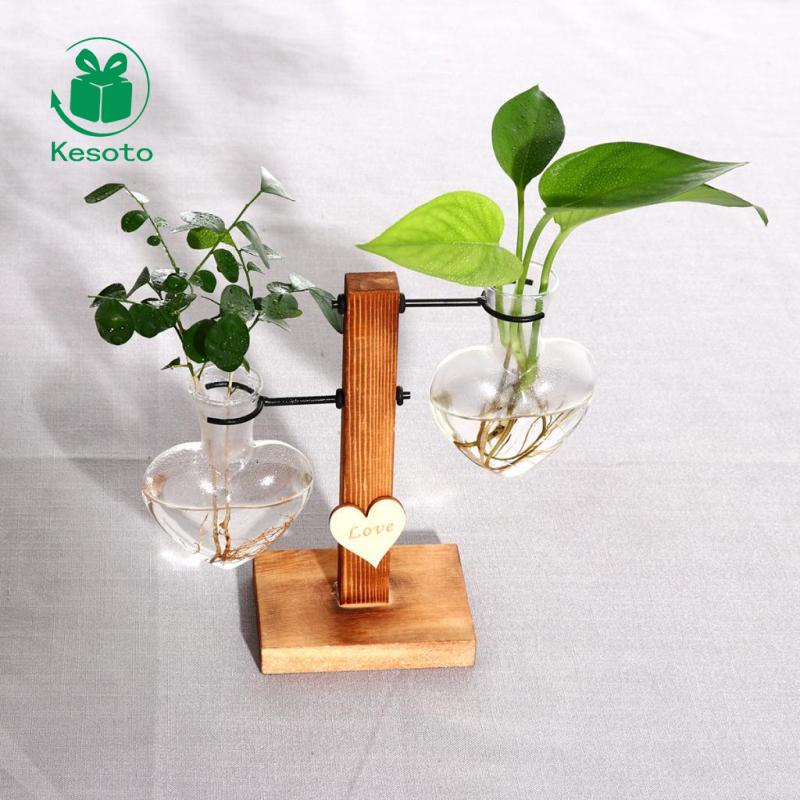 Kesoto Lọ Hoa Kèm Giá Đỡ Bằng Gỗ Dùng Trang Trí Nhà Cửa