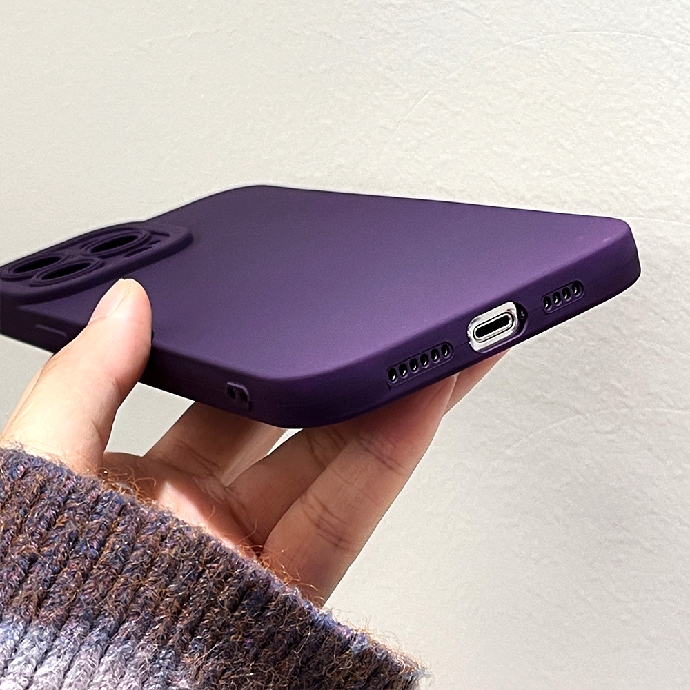 Ốp Điện Thoại TPU Mềm Chống Rơi Màu Tím Đậm Bảo Vệ Ống Kính Máy Ảnh Cho IPhone 11 12 13 14 Pro Max