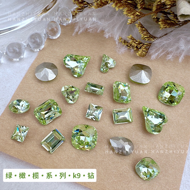 Túi 3 viên đá K9 màu xanh lá cây, phụ kiện Nail trang trí móng