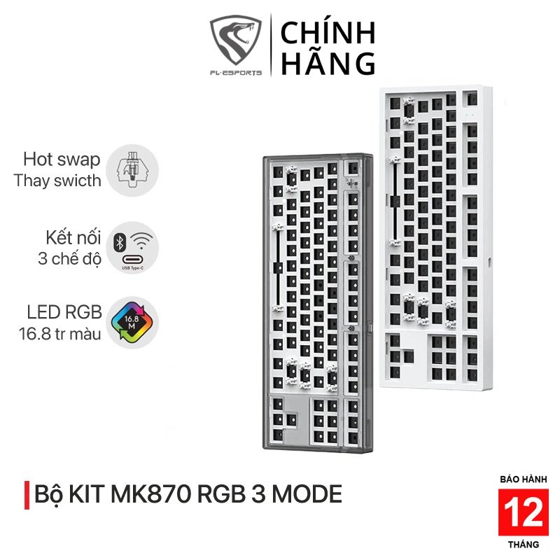 Bộ KIT bàn phím cơ FL-Esports MK870 RGB 3 Mode Wireless - Mạch xuôi - Sẵn foam - 3 chế độ kết nối - Hàng chính hãng