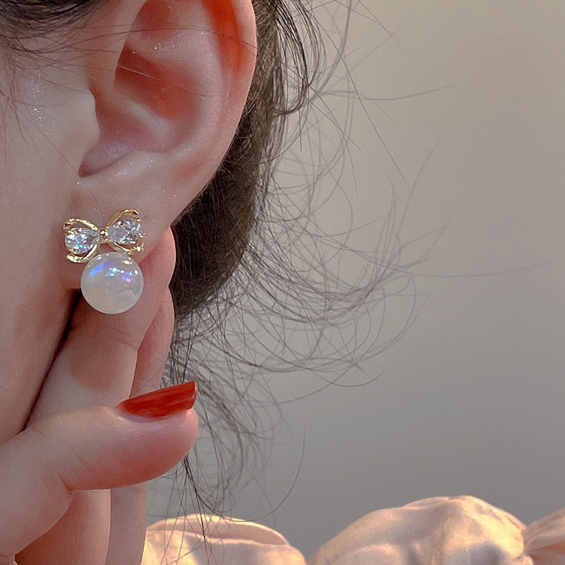 Khuyên Tai Nơ Đính Ngọc Trai Sang Trọng Cho Nữ