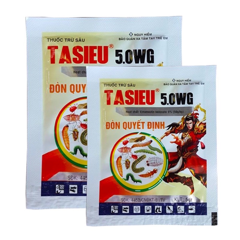 Chế phẩm sinh học Tasieu 5.0WG gói 5g- Đặc trị sâu cuốn lá, sâu xanh, sâu khoang trên các loại cây trồng