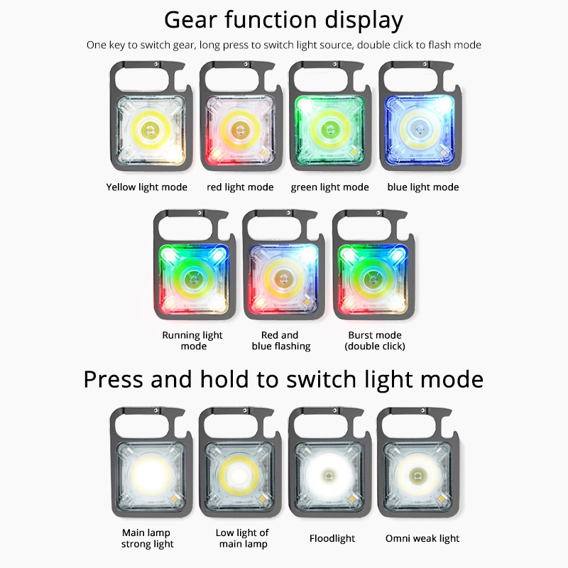 Móc Khóa Đèn LED COB Mini 4 Loại 11 Chế Độ Sáng Cao Có Thể Điều Chỉnh Dùng Khi Đi Cắm Trại Ngoài Trời