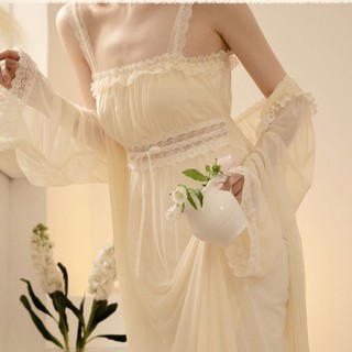 Set đầm ngủ hai dây phối ren + áo choàng quyến rũ