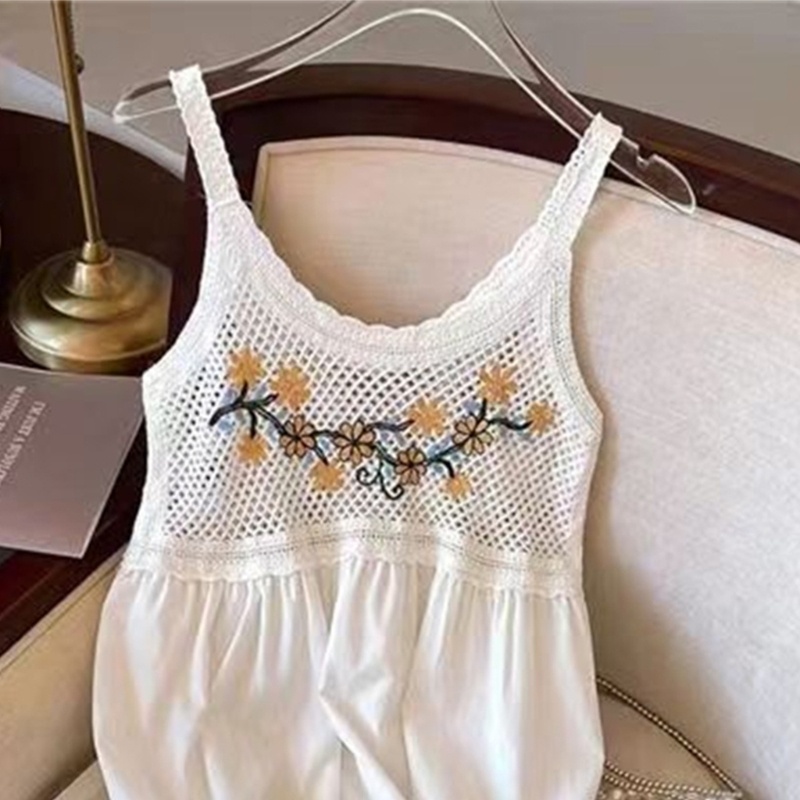 Đầm Cổ Tròn Họa Tiết Kẻ Sọc Thêu Hoa Phong Cách Bohemian Thời Trang Mùa Hè Cho Nữ