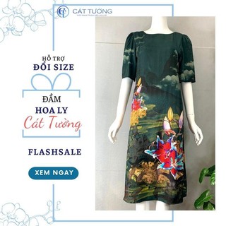 Đầm kiểu thiết kế sang trọng màu xanh trầm lạ mắt tặng bà, tặng mẹ Đầm cc55 - Thời trang Cát Tường