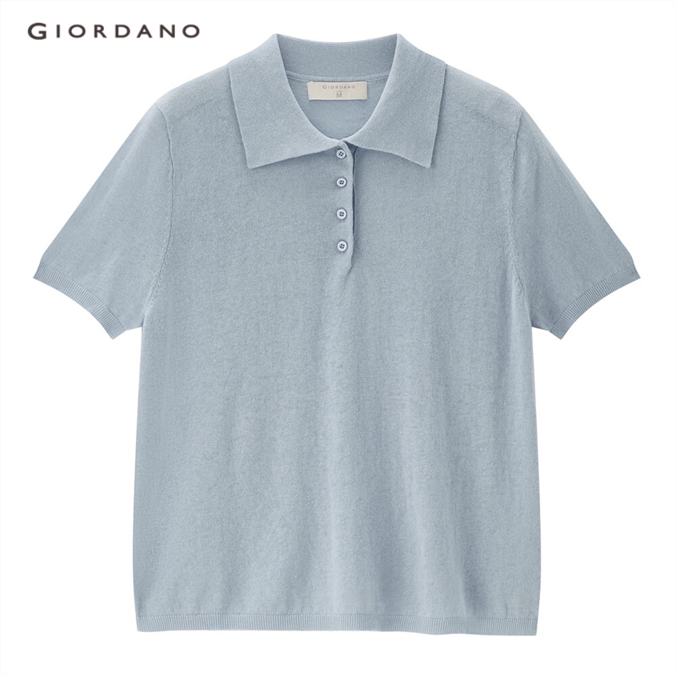 Áo len polo nữ GIORDANO 05353301 chất liệu đay cotton tay ngắn màu trơn thời trang