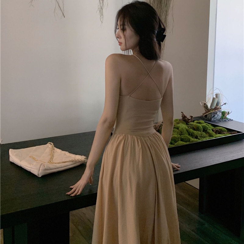 COZOKC Đầm Sát Nách Hở Lưng Form Ôm Mềm Mại Kiểu Dáng Đơn Giản