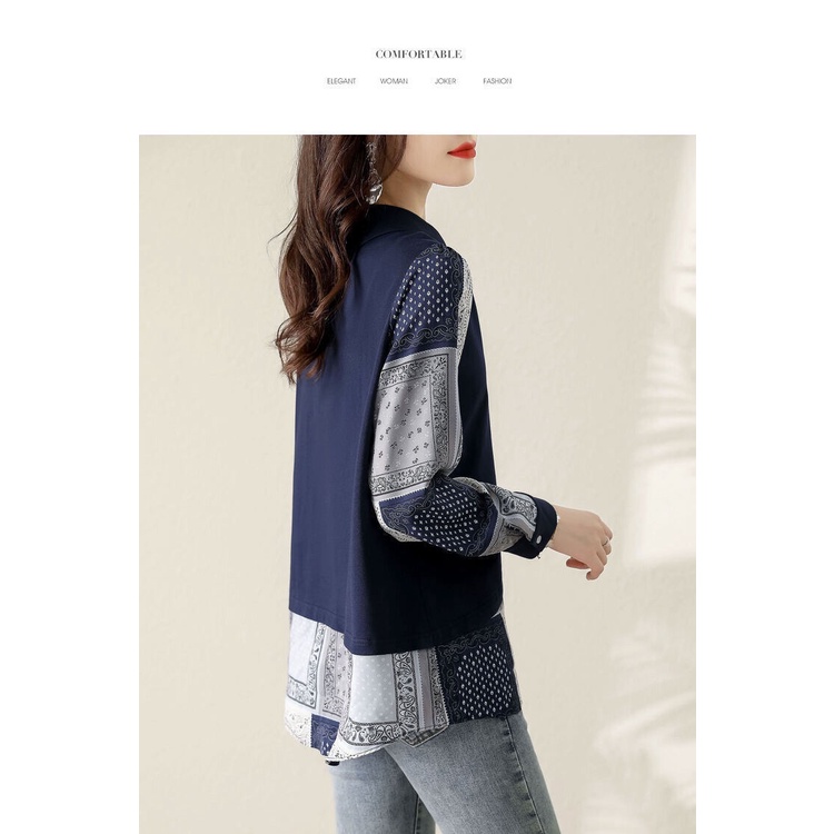 Áo Thun Mỏng Màu Xanh Navy Phong Cách Tối Giản Retro