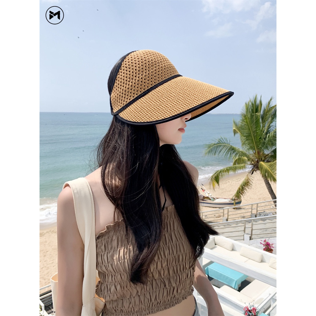 Mũ Cói Chống Nắng Vành Rộng Hở Chóp Thoáng Khí Thời Trang Mùa Hè Cho Nữ
