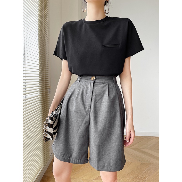 SUXI Áo Thun Tay Ngắn Cổ Tròn Màu Trơn Đơn Giản Thời Trang Mùa Hè Cho Nữ