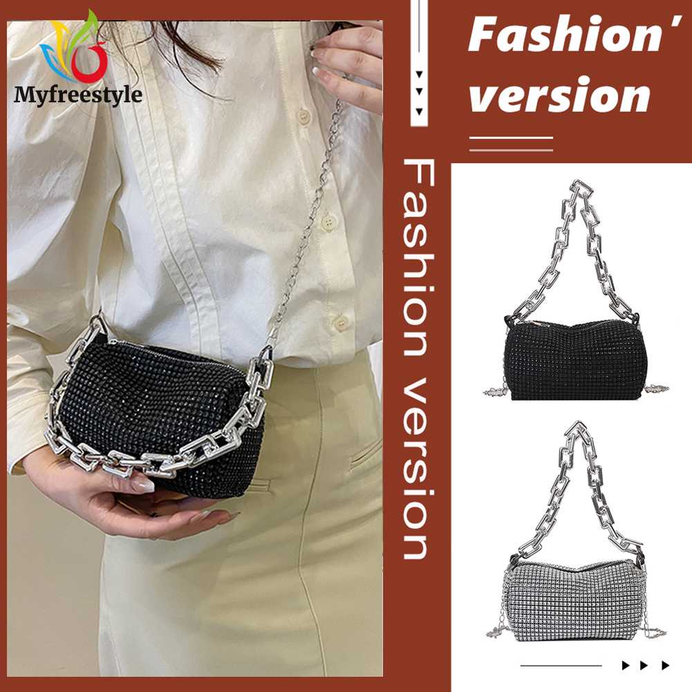 Túi Xách Đeo Vai Hình Trụ Đính Kim Cương Giả Thanh Lịch Cho Nữ