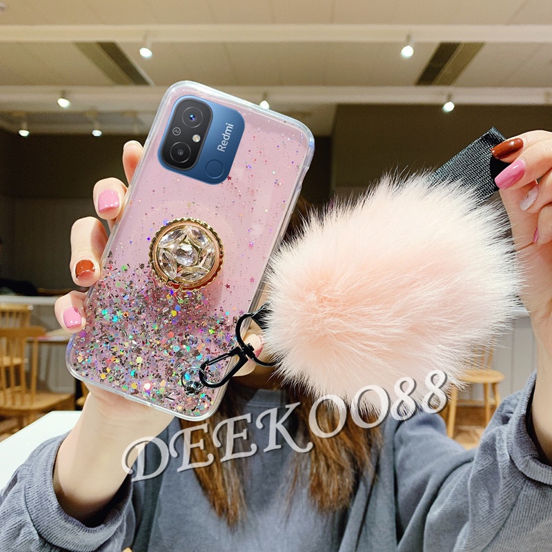 Ốp Điện Thoại Dẻo Họa Tiết Ngôi Sao / Không Gian Gắn Nhẫn Đỡ Đính Đá + Dây Đeo Cho Xiaomi Redmi 12C A1 4G Redmi12C