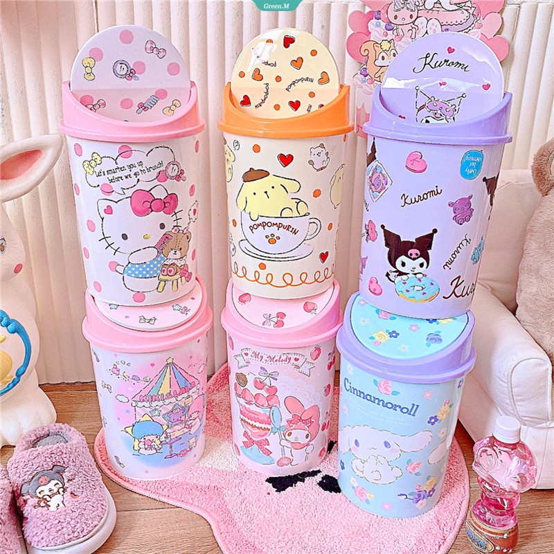 Thùng Rác Để Bàn Nắp Lật Hình Hello Kitty Nhật Bản Đáng Yêu Mymelody Kuromi Cinnamoroll PompomPurin LittleTwinStars Phòng Ngủ Bé Gái [GM
