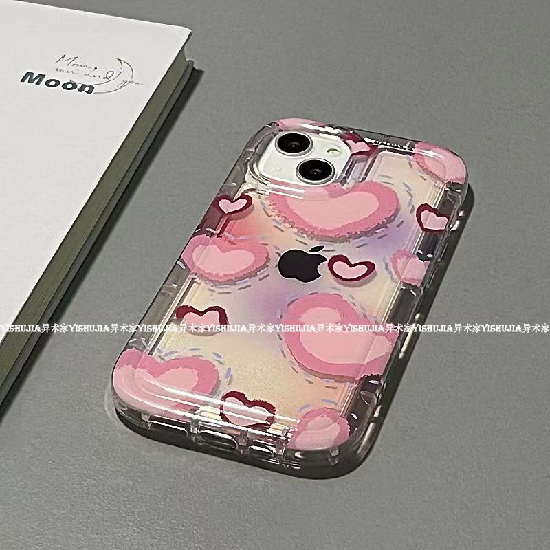 ✅Ốp Điện Thoại Mềm Họa Tiết Trái Tim Lớn Màu Hồng Cho iPhone 14promax 13 11 12 7 8 7P 50