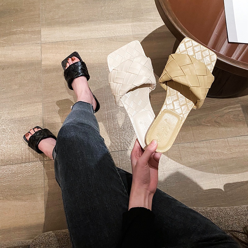 Dép Bít Mũi Vuông Đế Bằng Thanh Lịch Hợp Thời Trang Cho Nữ