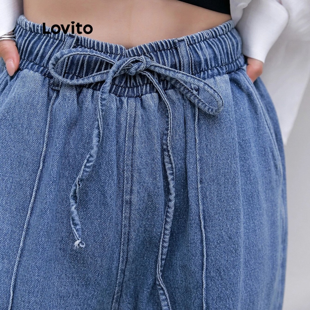 Quần Jeans Nữ Lovito Casual Trơn Có Đệm Lưng Thun L39AD076 (Xanh dương)