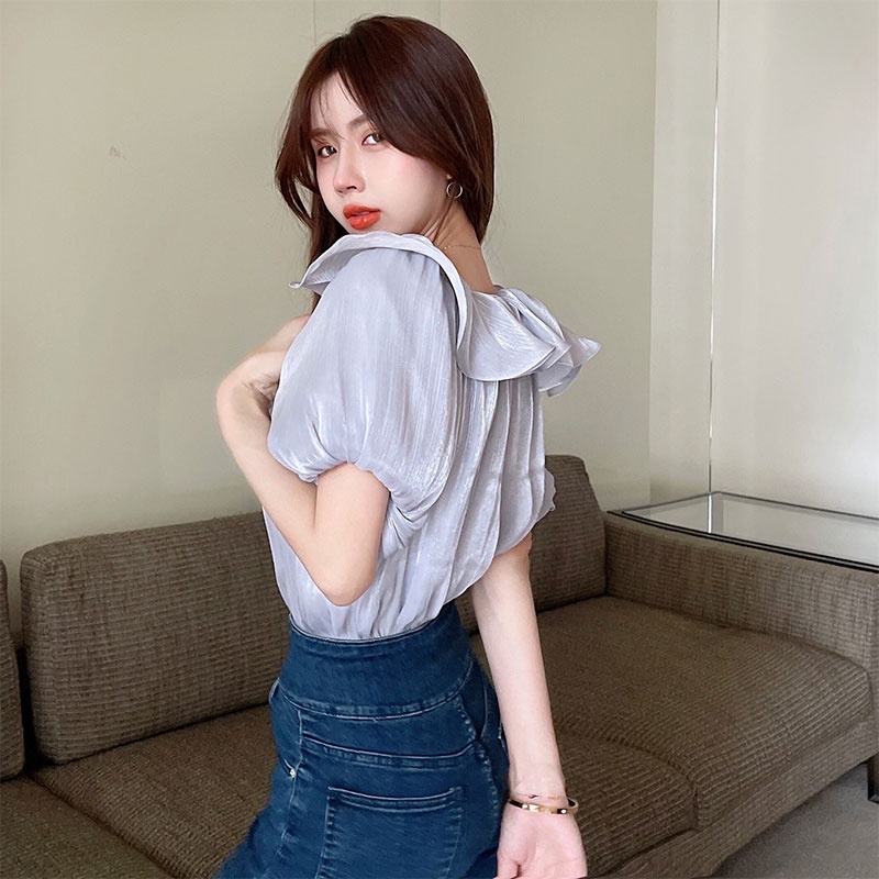 LIVE GREAT  Áo Sơ Mi chiffon Trễ Vai Viền Bèo Thời Trang Mùa Hè Cho Nữ