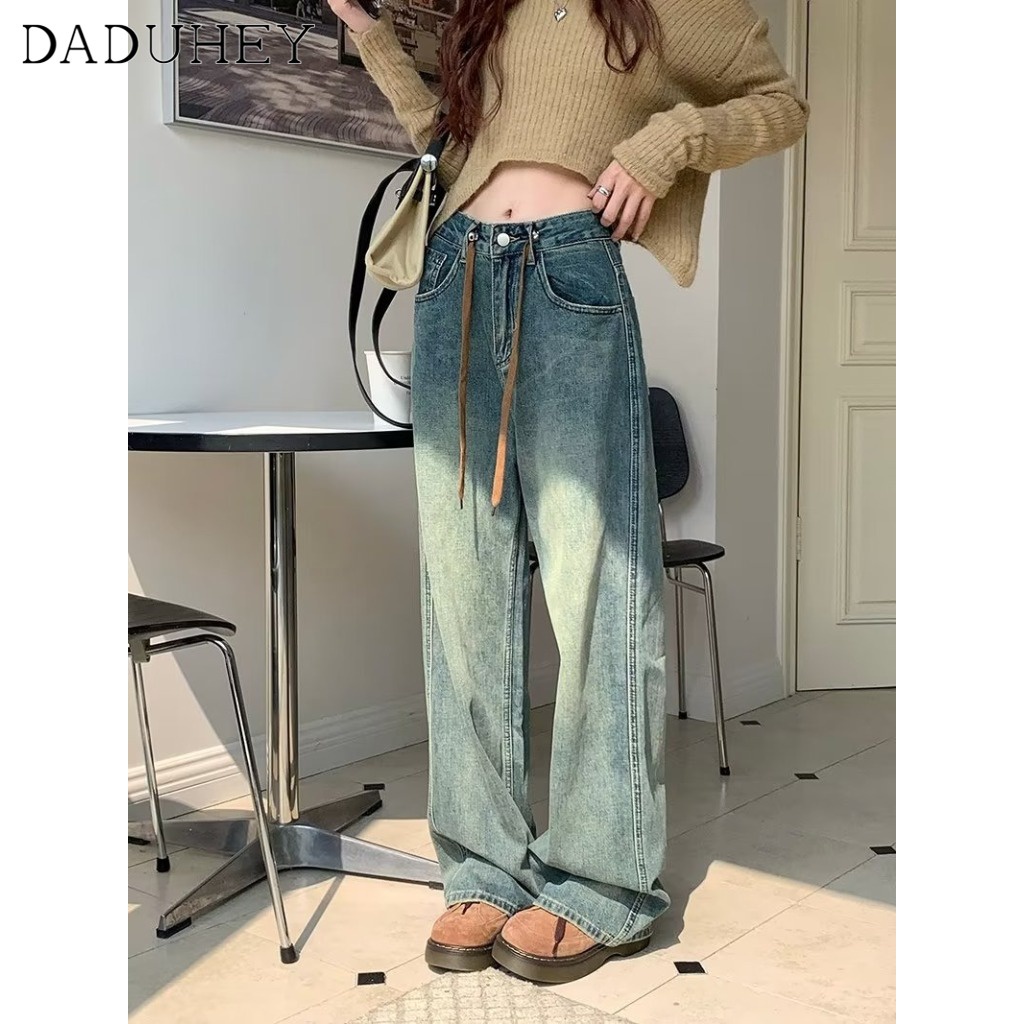 DaDuHey 2023 New Korean Version of Ulzzang Retro High Waist Jeans Niche Wide Leg Pants Large Size Trousers