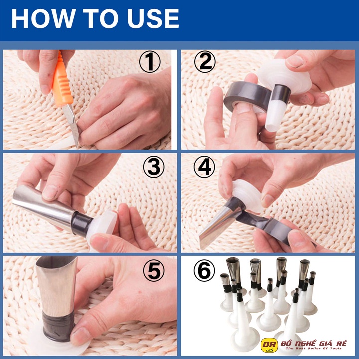 Bộ 14 Đầu Vòi Đi Bắn Keo Silicone Bằng INOX, Dụng Cụ Bơm Keo Dán Cửa Nhôm, Keo Chống Thấm Tường Gạch, Keo Xây Dựng