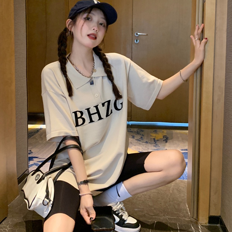 IELGY Áo polo Dệt Kim Tay Ngắn Dáng Rộng Thời Trang Cho Nữ